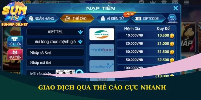 Giao dịch qua thẻ cào cực nhanh