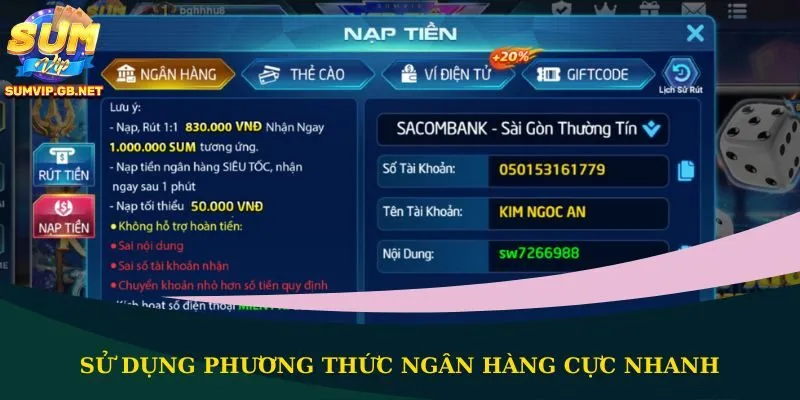 Sử dụng phương thức ngân hàng cực nhanh